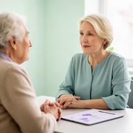 Elīna sarunājas ar senioru konsultāciju telpā par personas datu aizsardzību